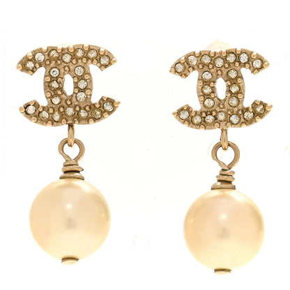 Chanel Crystal Pearl CC Drop Earrings Gold 1 of 5