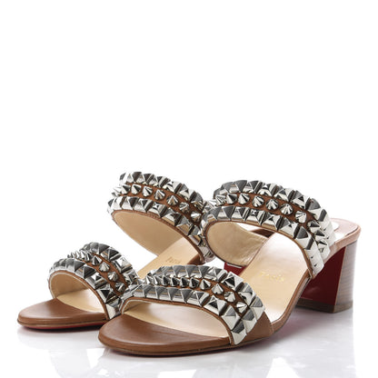Christian Louboutin Calfskin Studded Tina Goes Mad 55 Slide Sandals 39.5 Cuoio 3 of 9
