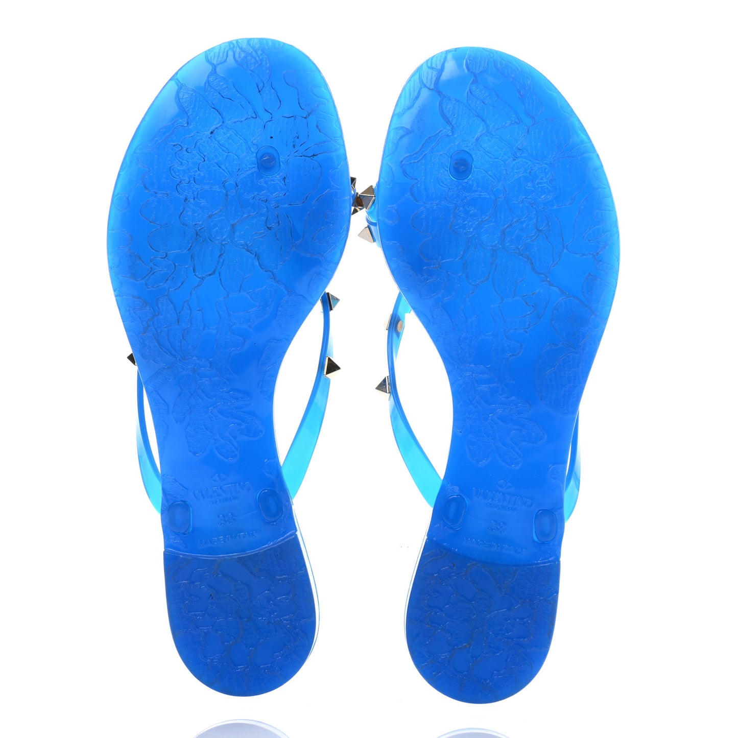 PVC Jelly Rockstud Bow Thong Sandals 38 Blue Fluo