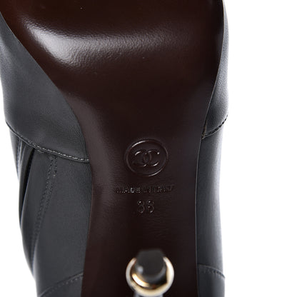 Chanel Lambskin Camellia CC Booties 38 Dark Grey 6 of 8