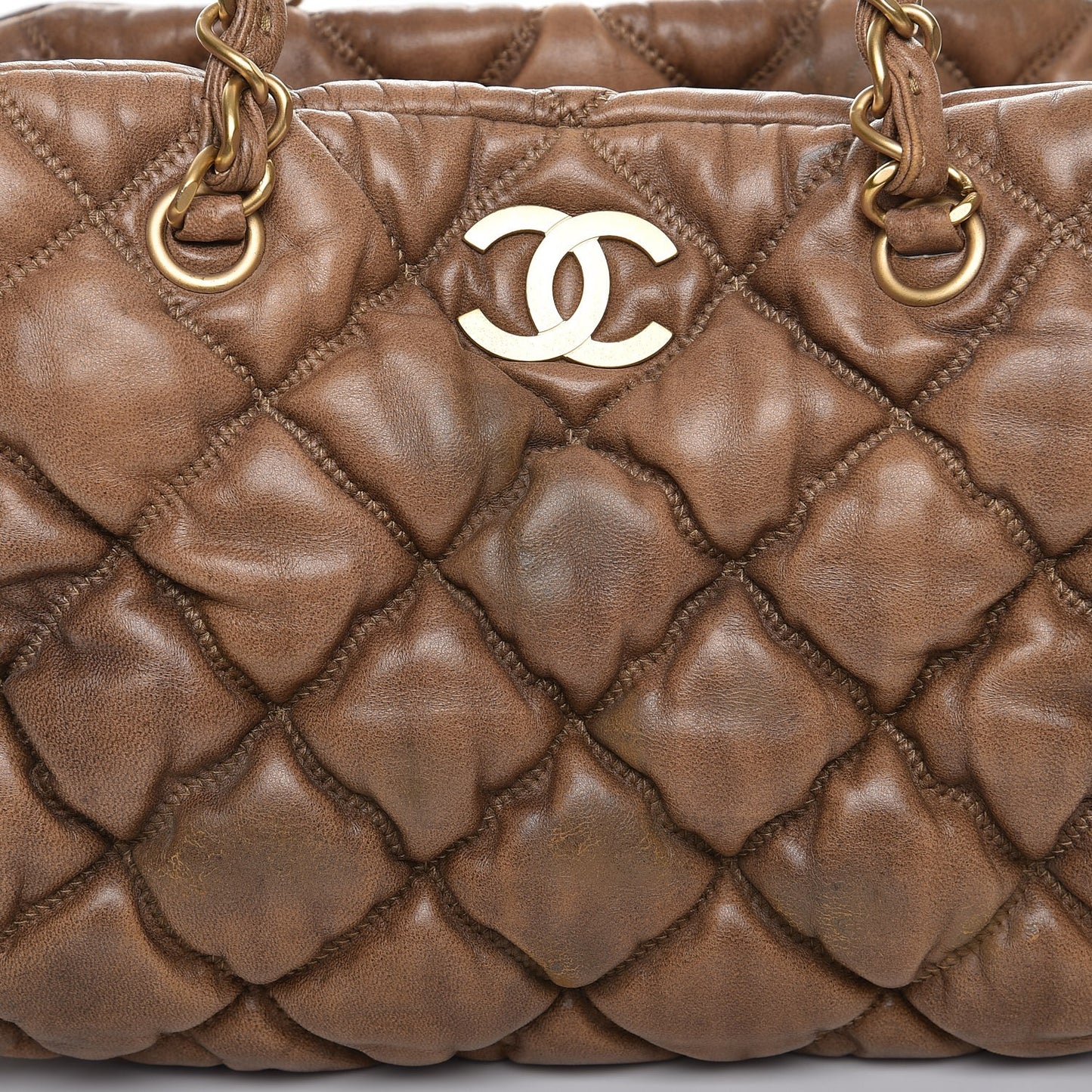 Lambskin Bubble Quilt Bowler Dark Beige