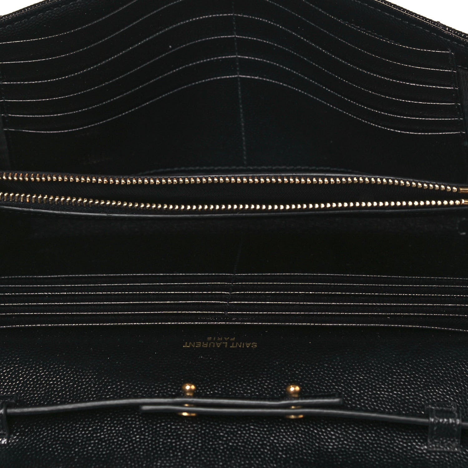 Saint Laurent Grain De Poudre Matelasse Chevron Monogram Chain Wallet Black 5 of 12