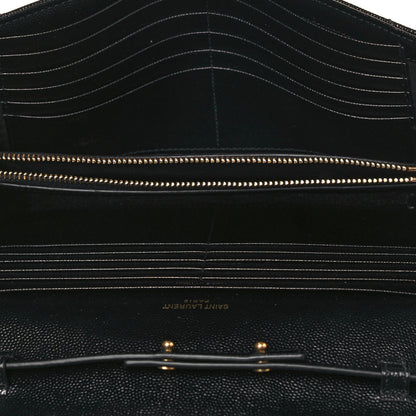 Saint Laurent Grain De Poudre Matelasse Chevron Monogram Chain Wallet Black 5 of 12