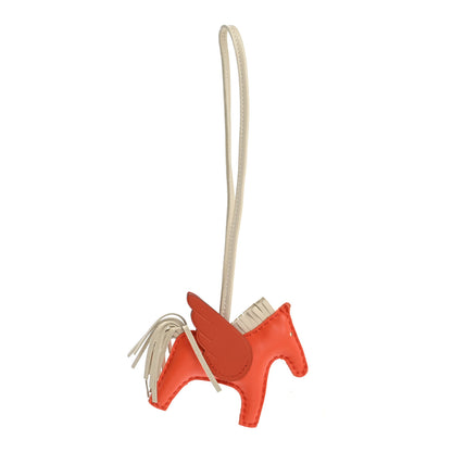 Hermes Milo Lambskin Grigri Rodeo Pegase Horse Bag Charm PM Orange Poppy Craie Terre Battue 2 of 8