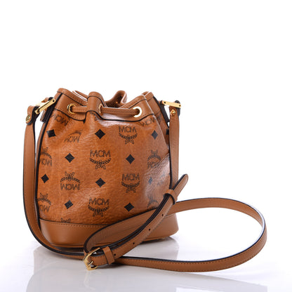 MCM Visetos Swarovski Crystal Studded Mini Drawstring Bucket Bag Cognac 3 of 9