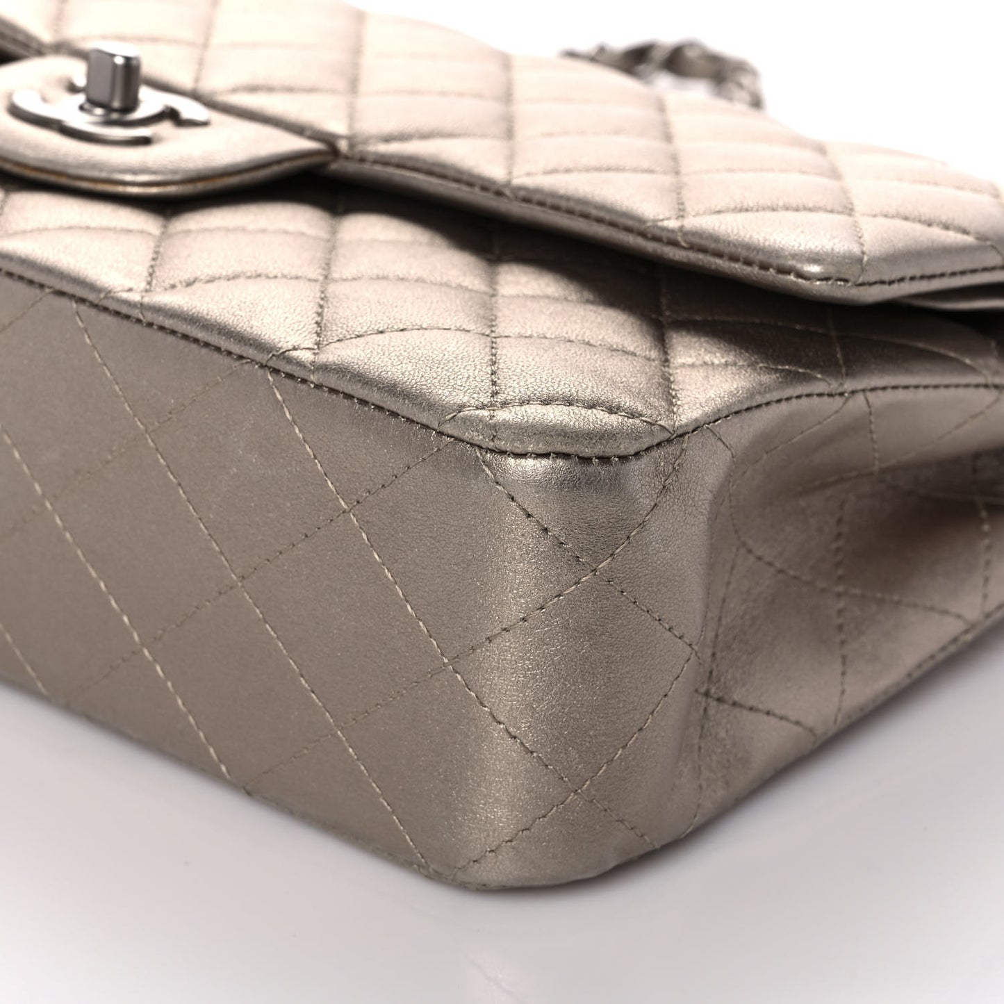 Metallic Lambskin Quilted Medium Double Flap Gold