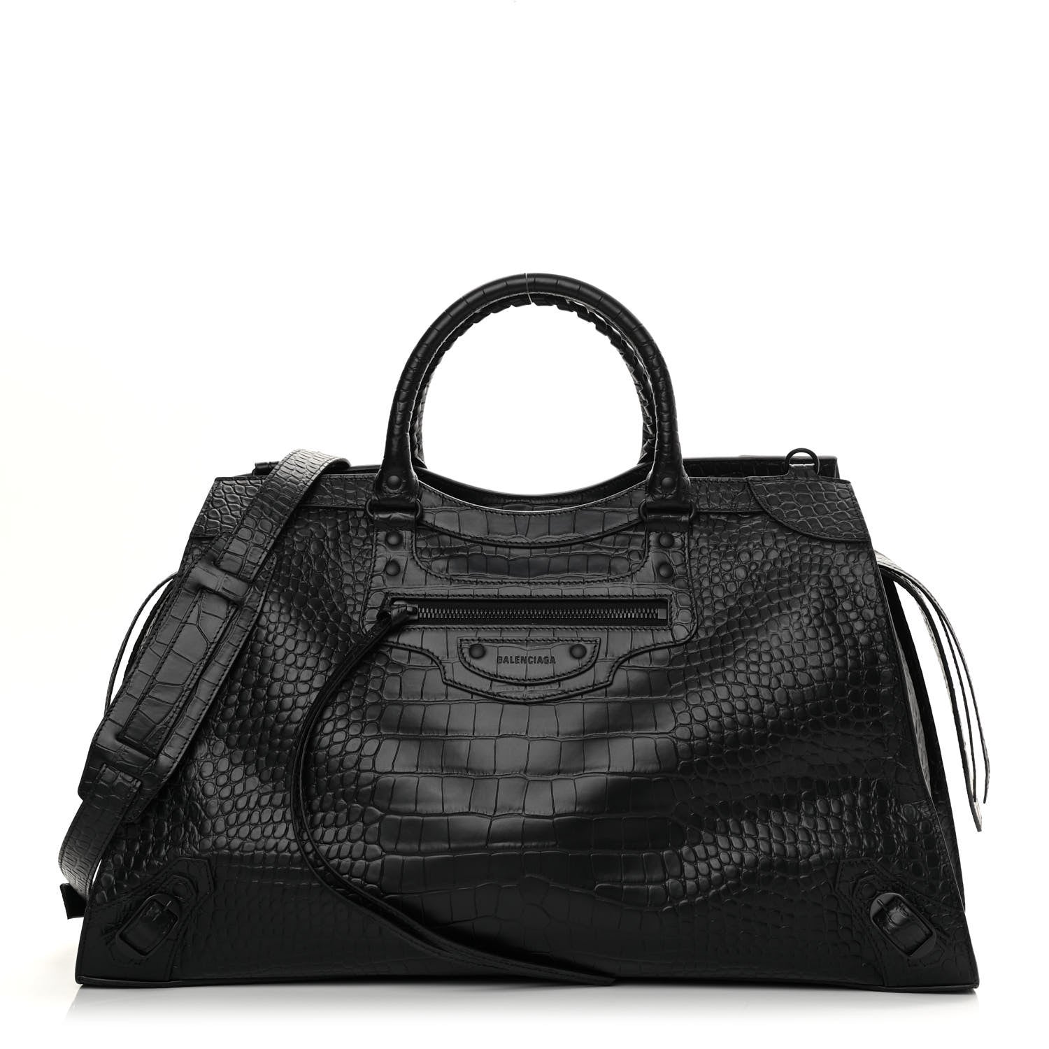 Balenciaga Semi Matte Calfskin Crocodile Embossed Neo Classic Black Hardware Large City Black 1 of 10