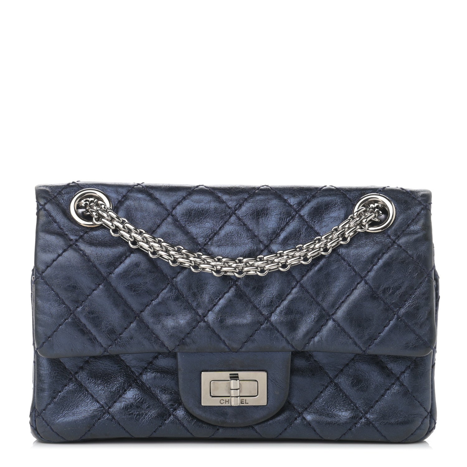 Chanel Metallic Aged Calfskin Quilted 2.55 Reissue 224 Flap Blue 1 of 13
