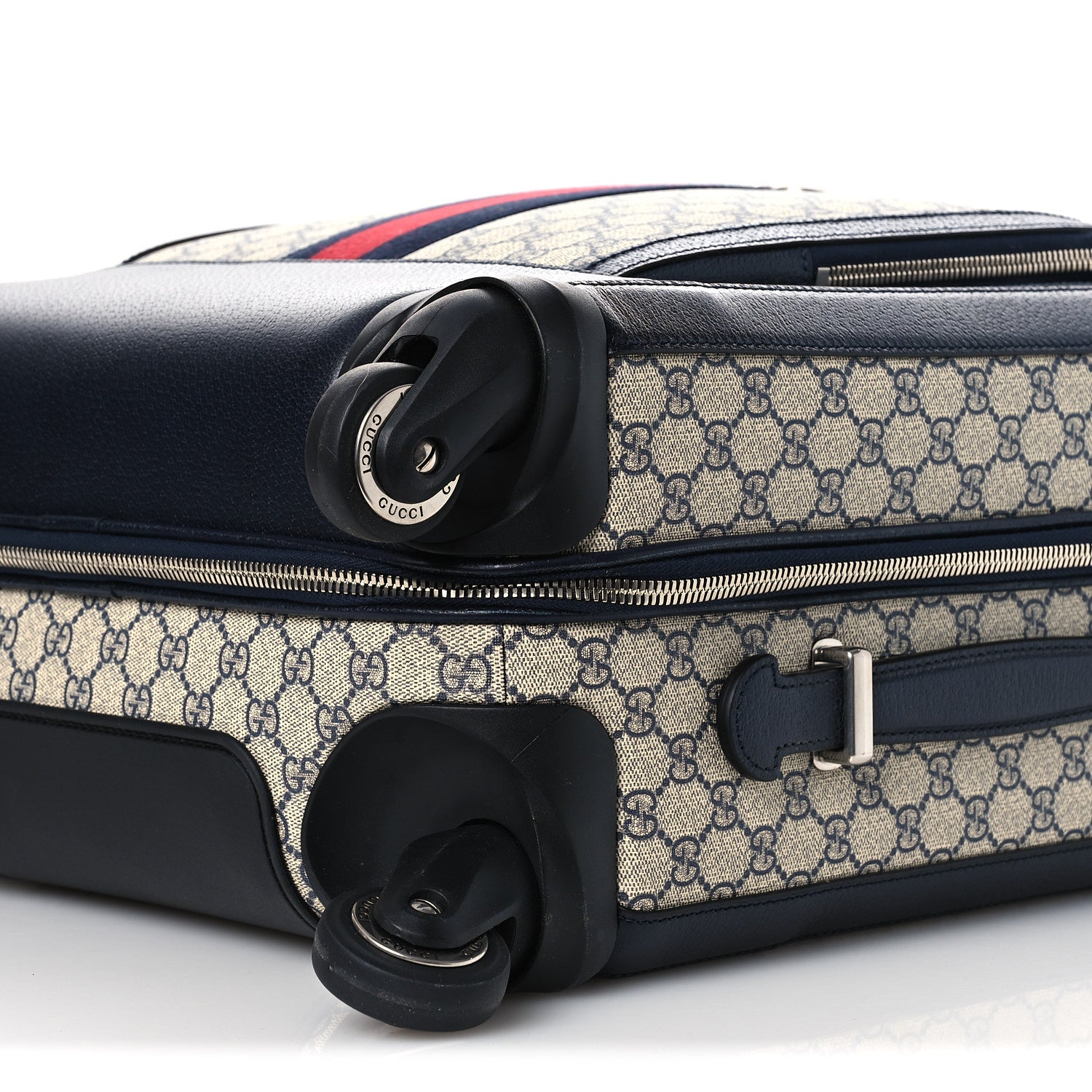 Gucci GG Supreme Monogram Textured Dollar Calfskin Web Small Savoy Cabin Trolley Beige Blue 9 of 9
