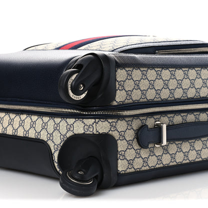 Gucci GG Supreme Monogram Textured Dollar Calfskin Web Small Savoy Cabin Trolley Beige Blue 9 of 9