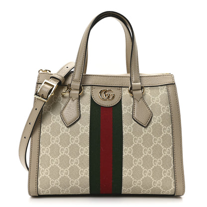 Gucci GG Supreme Monogram Textured Dollar Calfskin Web Small Ophidia Tote Bag Beige Mystic White Oatmeal 1 of 10