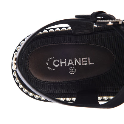 Chanel Grosgrain Pearl Flat Sandals 39 Black 7 of 10