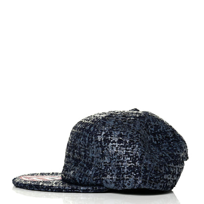 Chanel Glittered Tweed Cap Hat Navy Blue 3 of 6