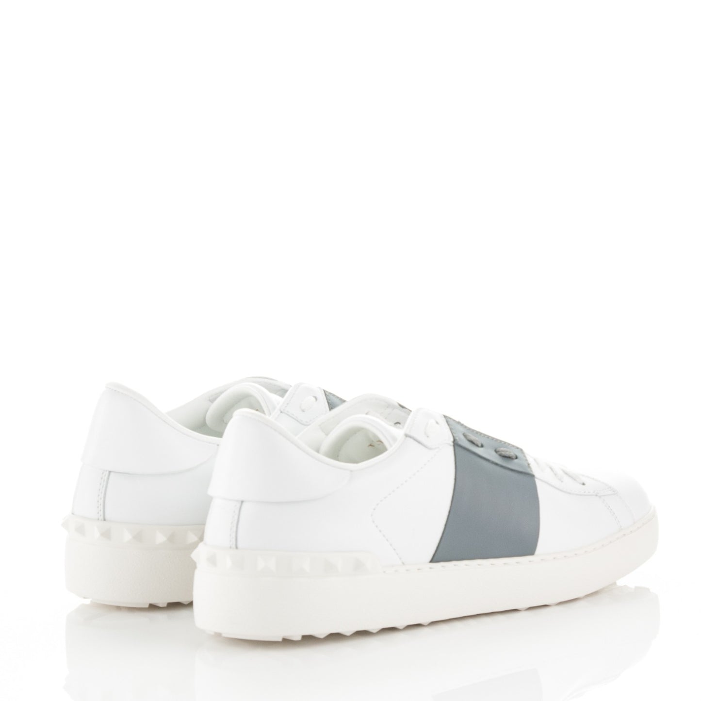 Calfskin Womens Rockstud Open Sneakers 40 White Light Stone
