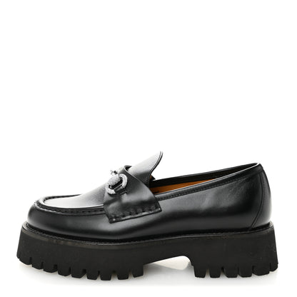 Gucci Calfskin Crystal Womens Horsebit Platform Lug Sole Loafers 37.5 Black 1 of 10