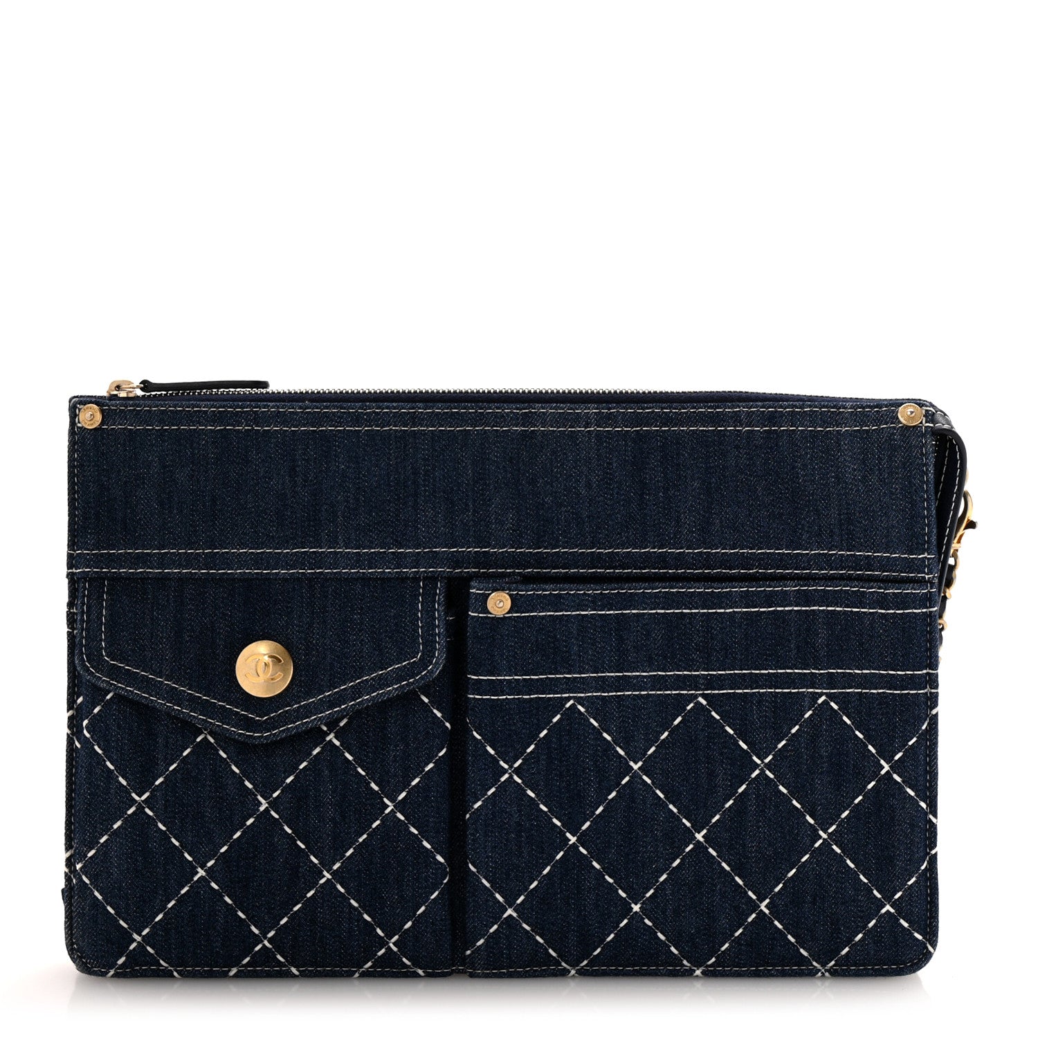 Chanel Denim Quilted Zipped Pouch Blue 1 of 10
