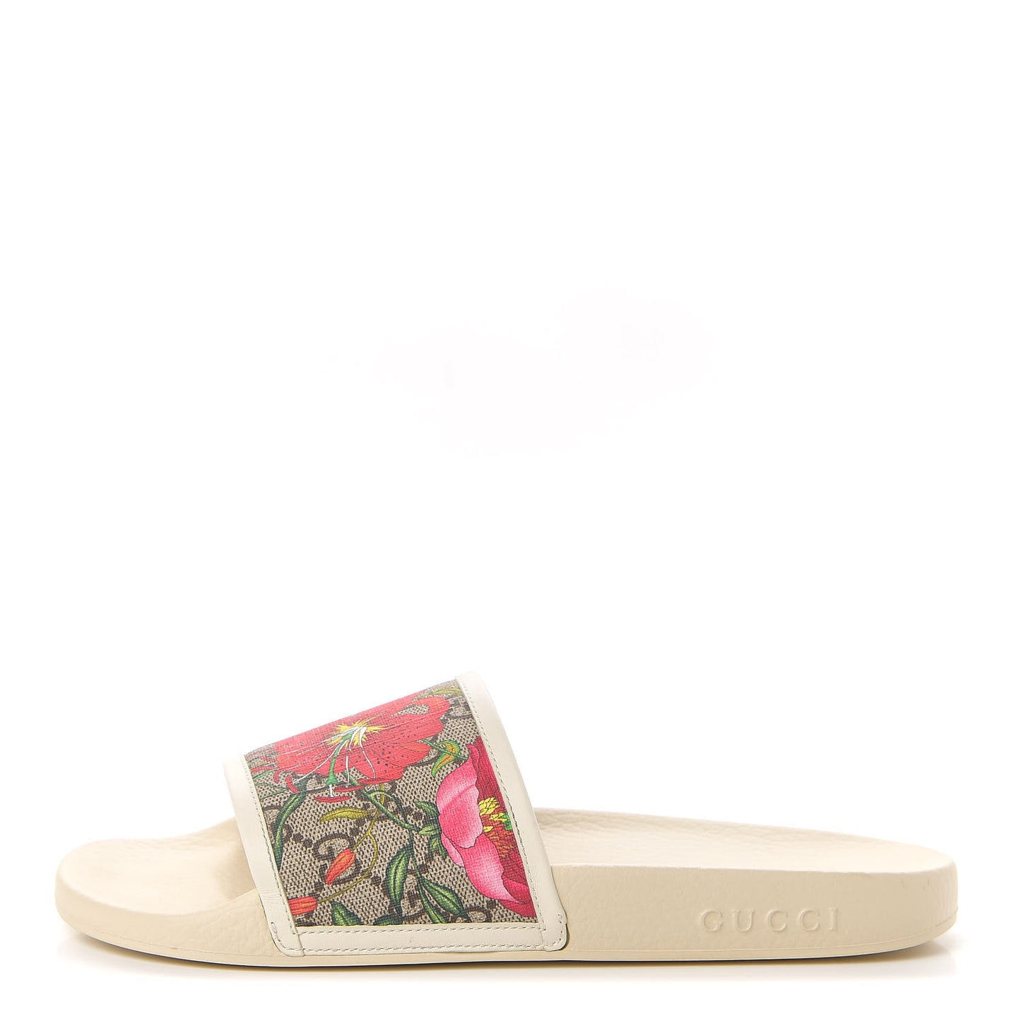 GG Supreme Monogram Flora Pursuit Slide Sandals 40 White