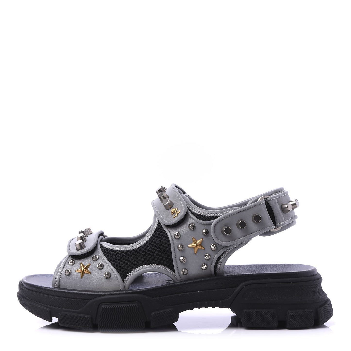 Technical Canvas Calfskin Reflective Studded Mens Aguru Sandals 10 Silver Black