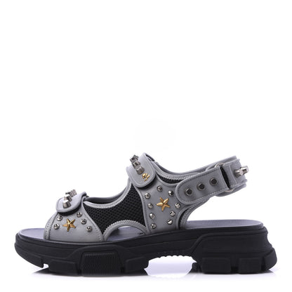 Gucci Technical Canvas Calfskin Reflective Studded Mens Aguru Sandals 10 Silver Black 1 of 8