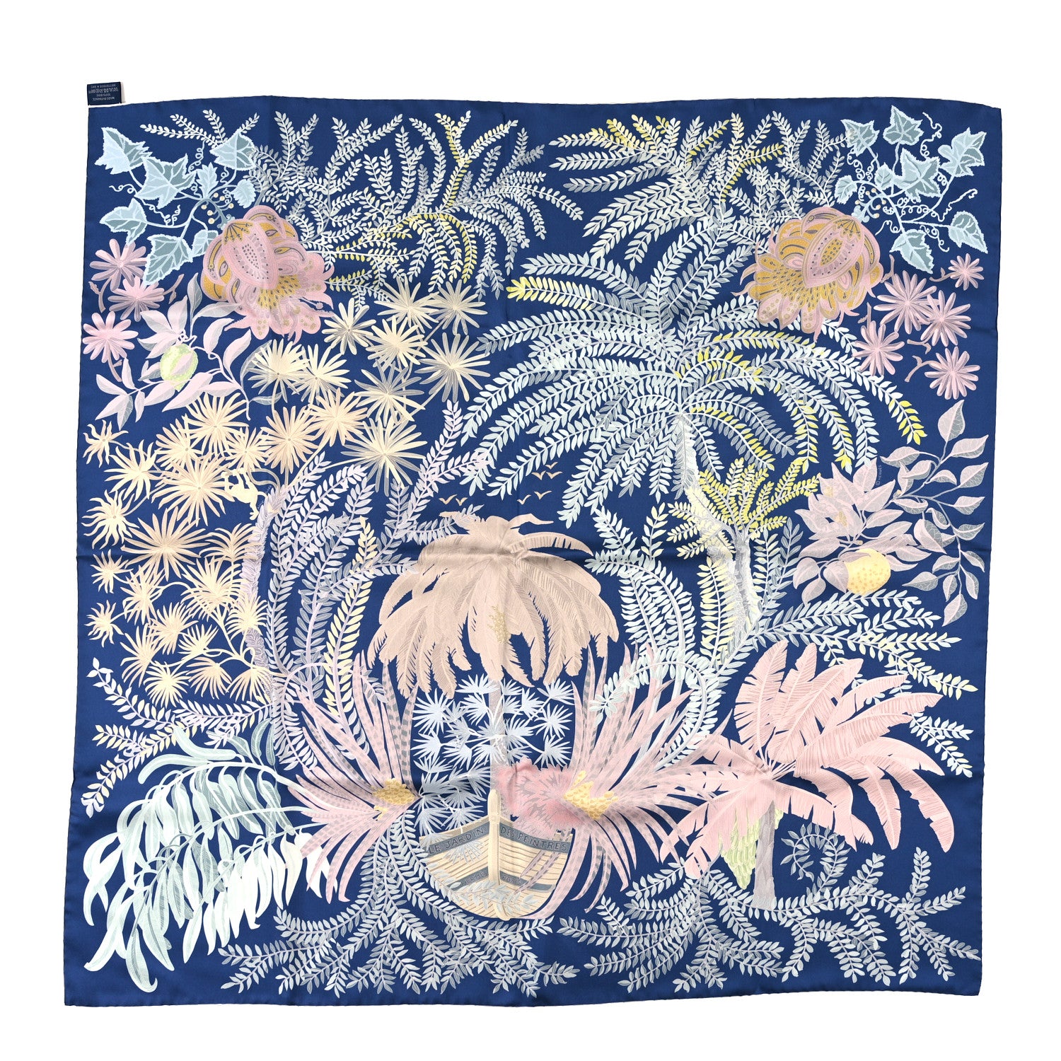 Hermes Silk Le Jardin Des Peintres Double Face Scarf 90 Marine Clair Rose Pale Vert 3 of 5