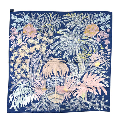 Hermes Silk Le Jardin Des Peintres Double Face Scarf 90 Marine Clair Rose Pale Vert 3 of 5