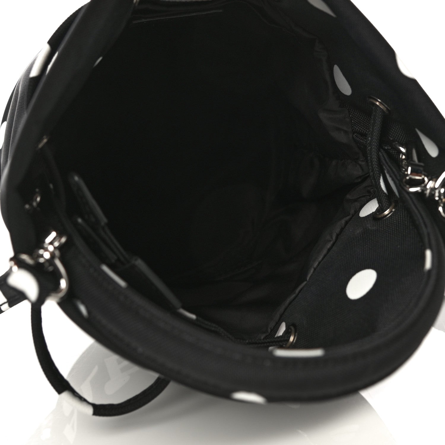 Balenciaga Recycled Sport Nylon Polka Dot Logo Embroidered Wheel Drawstring Bucket Bag XS Black White 5 of 9