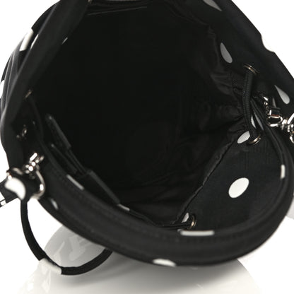 Balenciaga Recycled Sport Nylon Polka Dot Logo Embroidered Wheel Drawstring Bucket Bag XS Black White 5 of 9