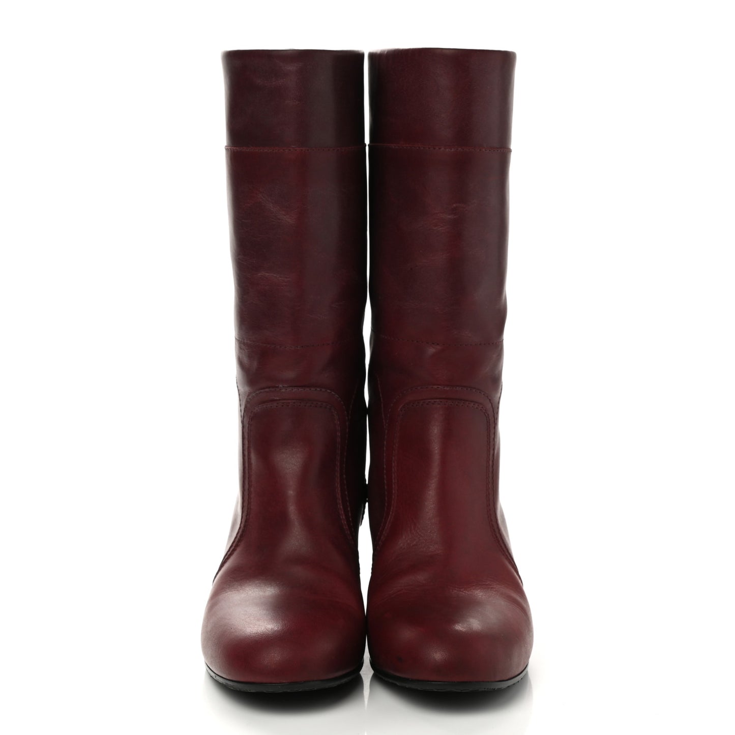 Calfskin Stitched Boots 39.5 Burgundy