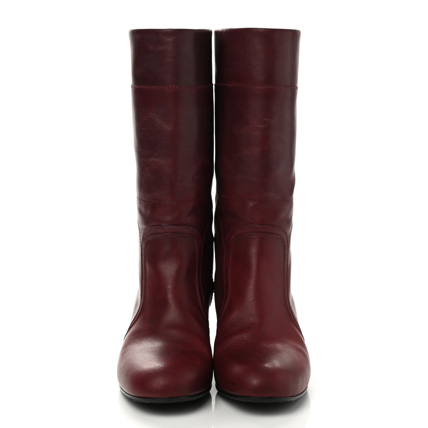 Chanel Calfskin Stitched Boots 39.5 Burgundy 2 of 8