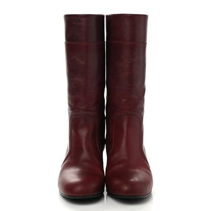 Chanel Calfskin Stitched Boots 39.5 Burgundy 2 of 8
