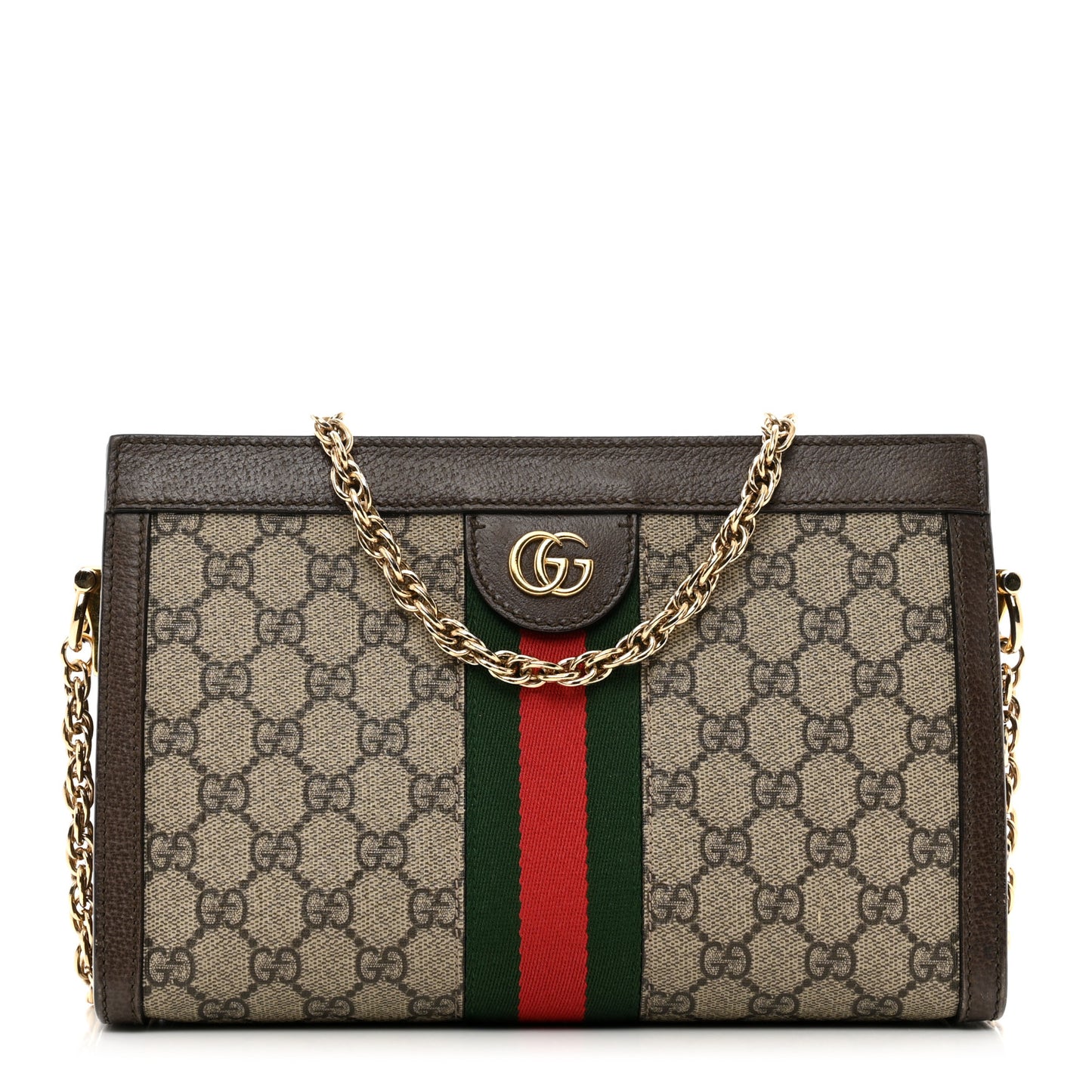 GG Supreme Monogram Web Small Ophidia Chain Shoulder Bag Brown