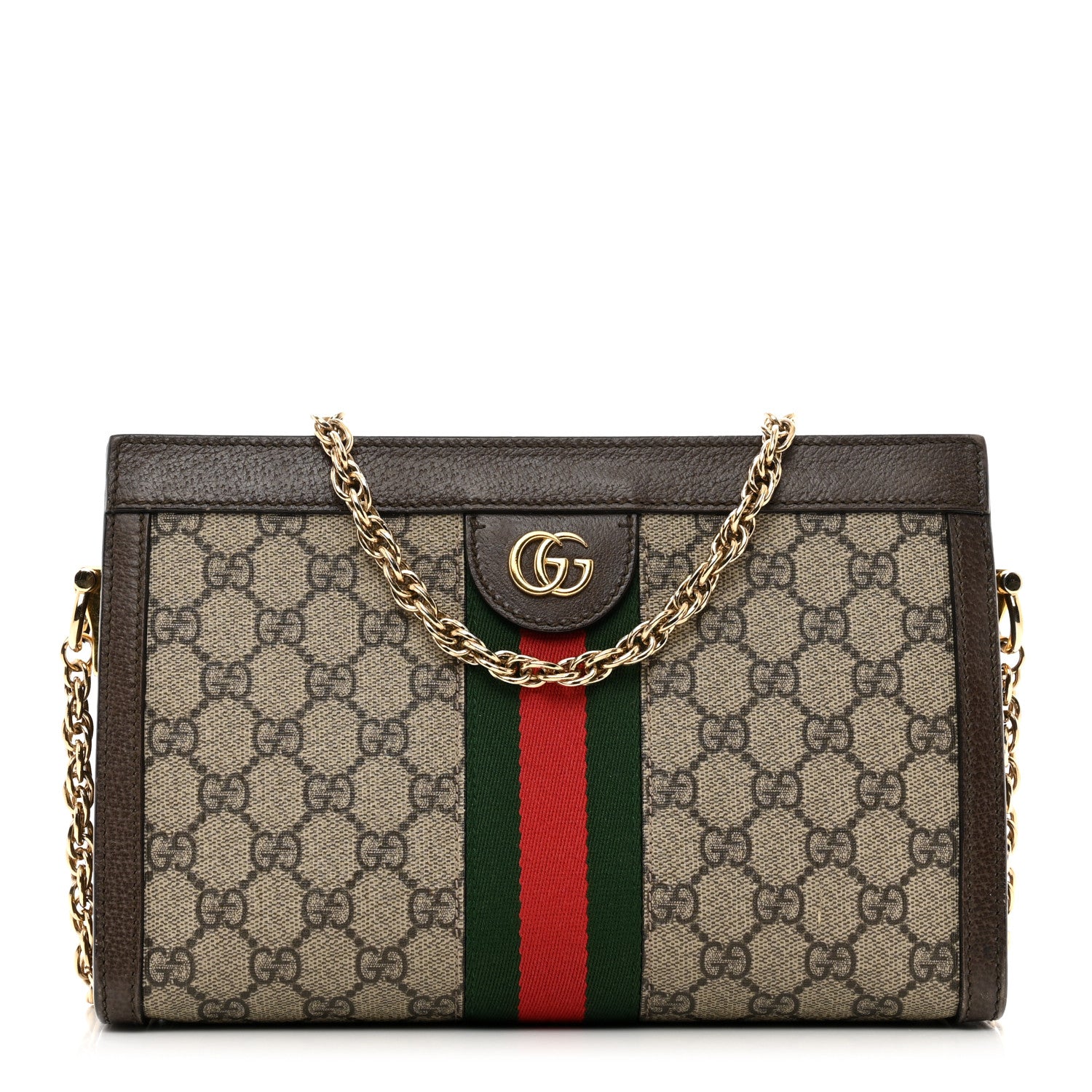 Gucci GG Supreme Monogram Web Small Ophidia Chain Shoulder Bag Brown 1 of 14