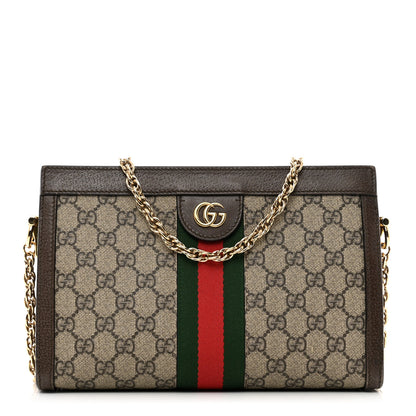 Gucci GG Supreme Monogram Web Small Ophidia Chain Shoulder Bag Brown 1 of 14