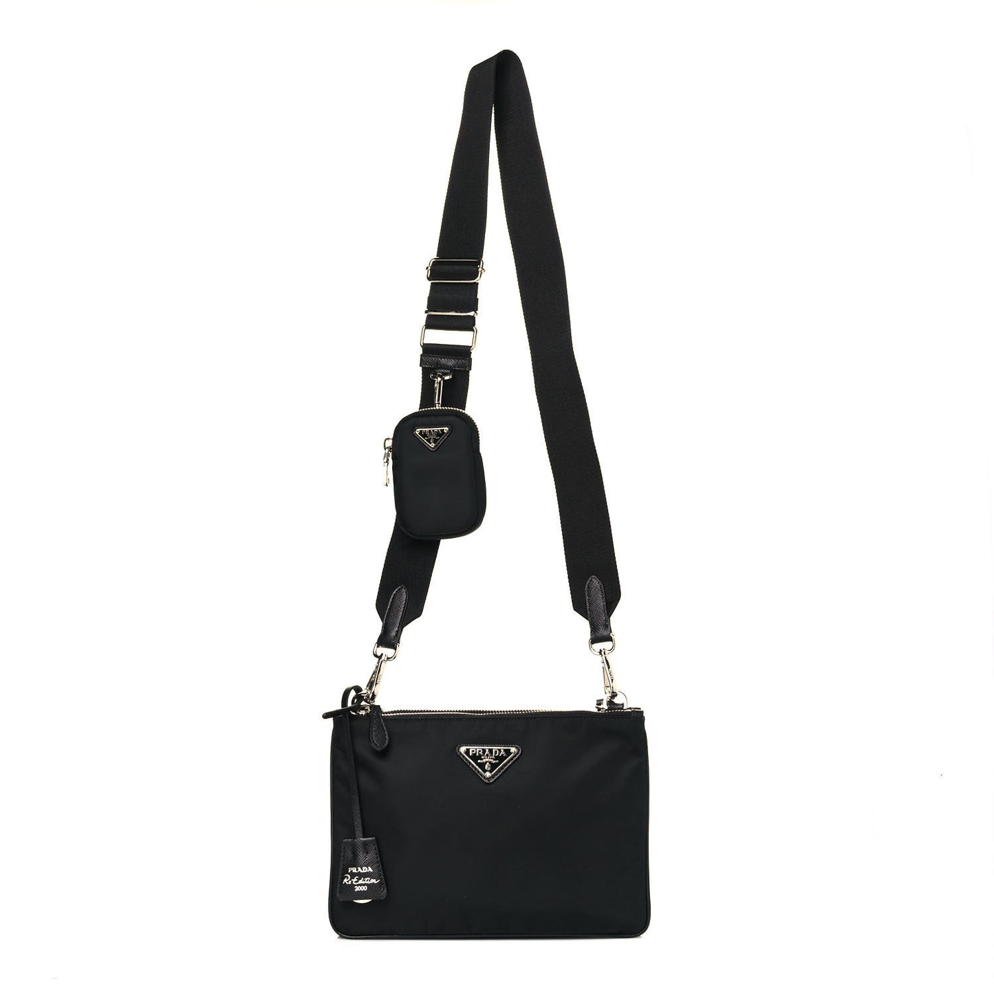 Re-Nylon Saffiano Re-Edition 2000 Double Zip Crossbody Bag Black