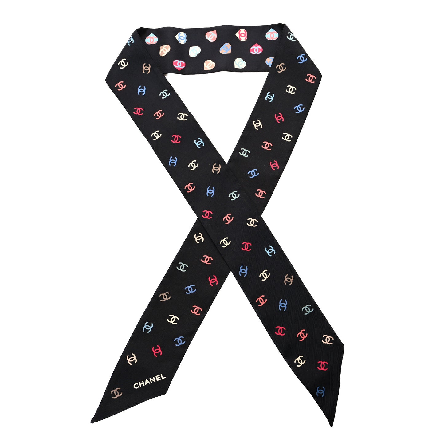 Silk Heart CC Slim Bandeau Scarf Black