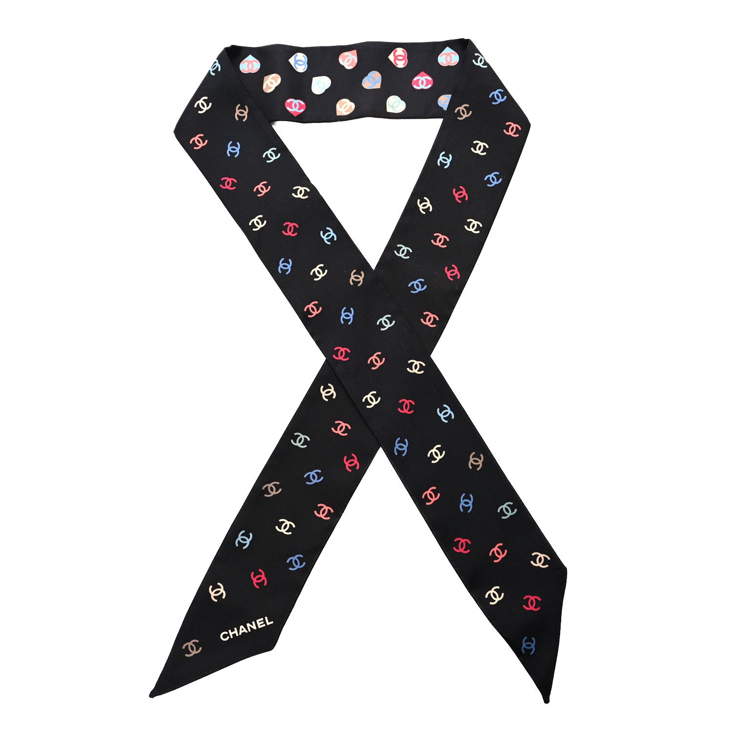 Chanel Silk Heart CC Slim Bandeau Scarf Black 1 of 3