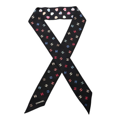 Chanel Silk Heart CC Slim Bandeau Scarf Black 1 of 3