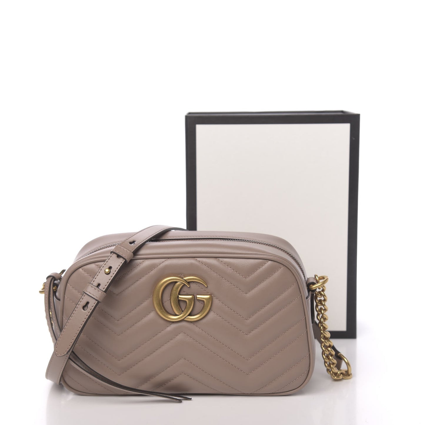 Calfskin Matelasse Small GG Marmont Chain Shoulder Bag Porcelain Rose