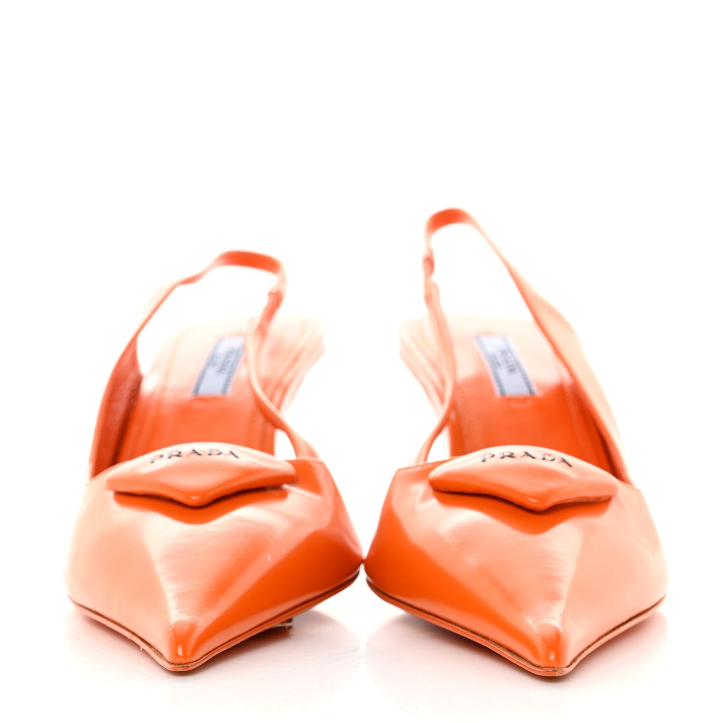 Brushed Calfskin Logo Pointed Toe Slingback Wedges 38 Orange