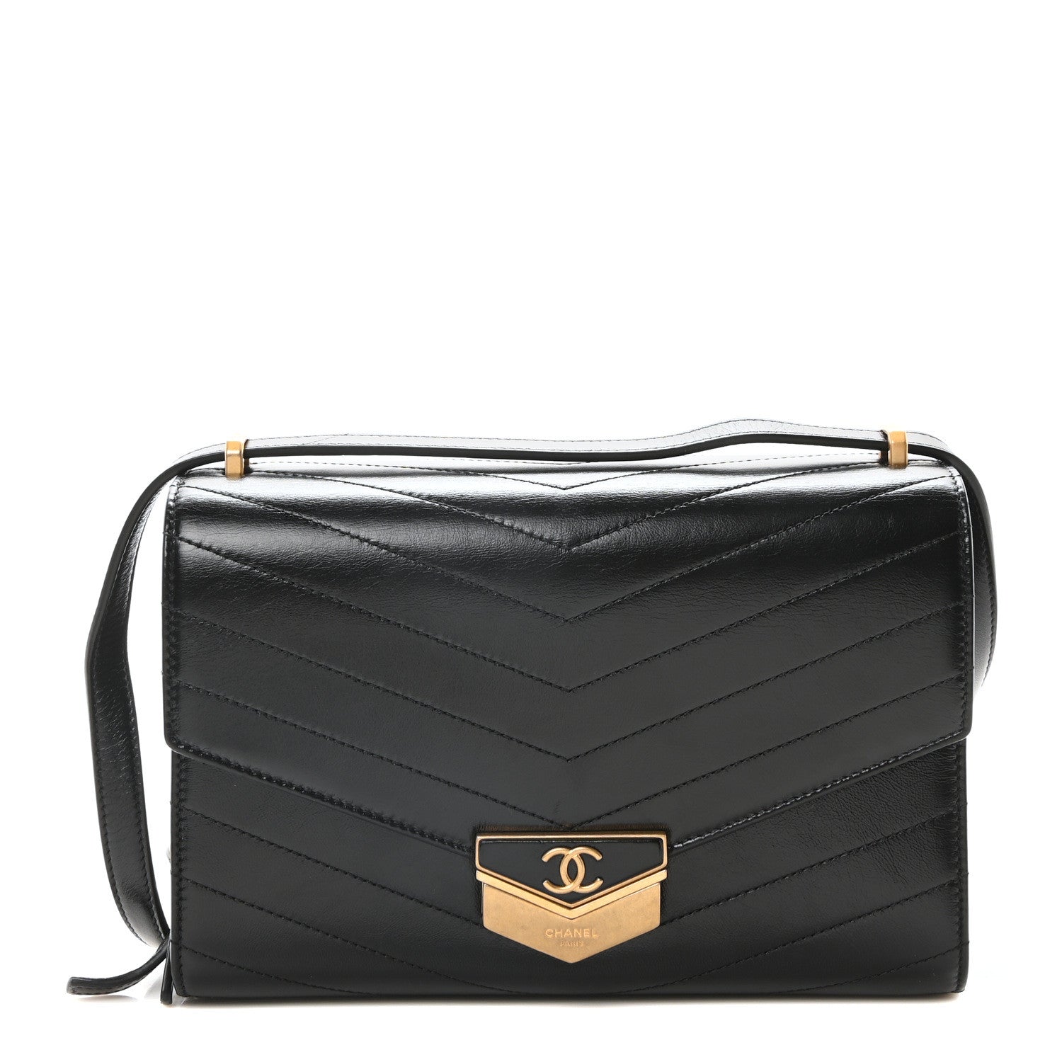 Chanel Calfskin Chevron Quilted Medal Flap Black 1 of 10