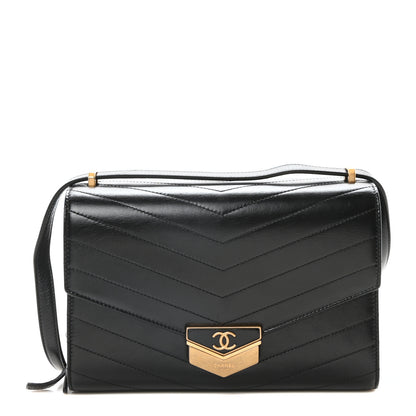Chanel Calfskin Chevron Quilted Medal Flap Black 1 of 10