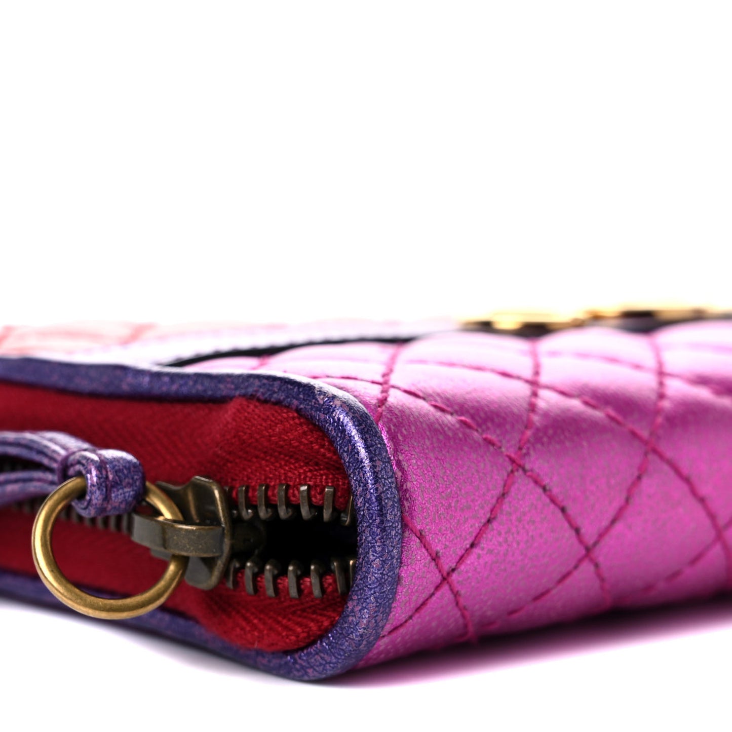 Laminated Nappa Trapuntata Zumi Zip Around Wallet Rosso Fuxia Bizantin