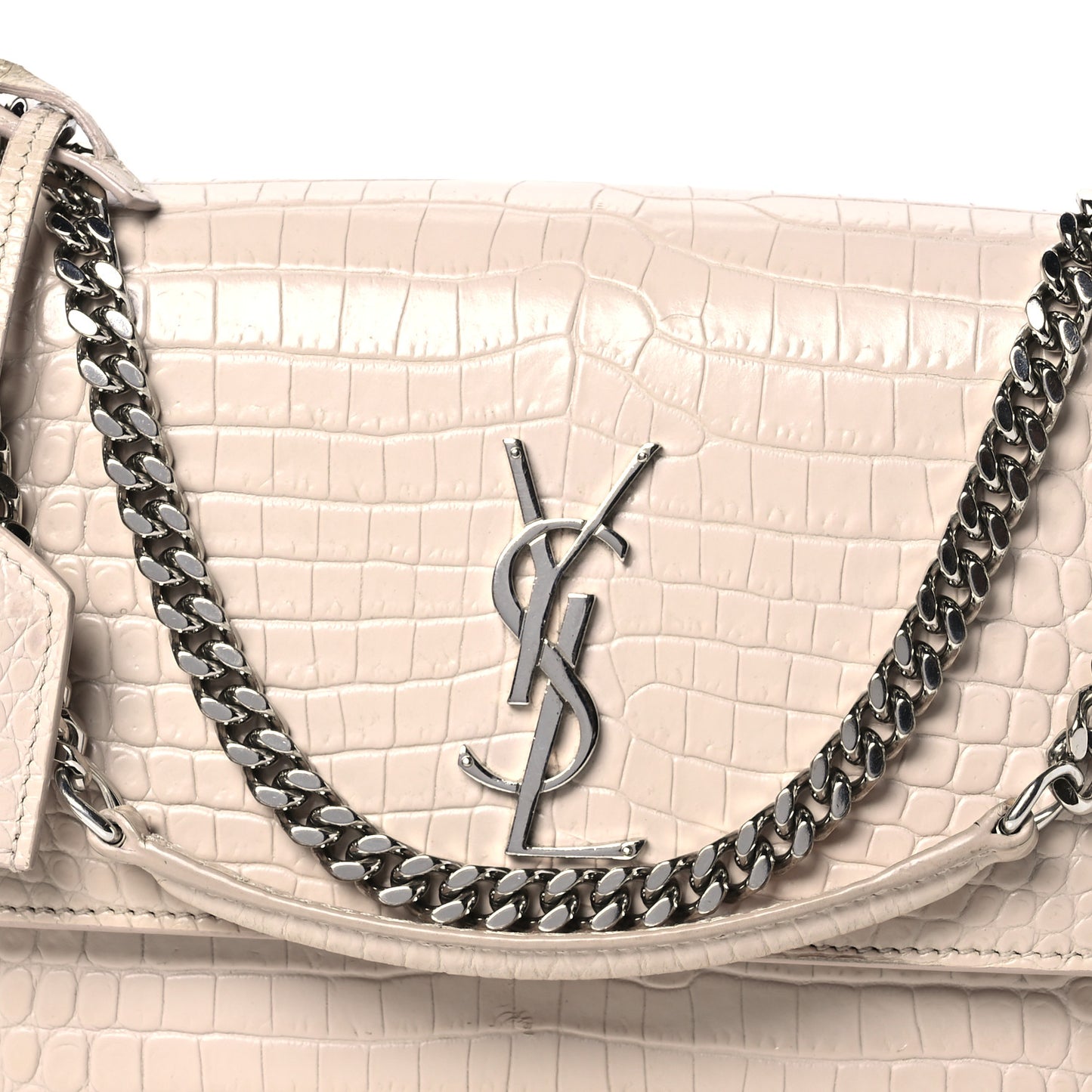 Calfskin Crocodile Embossed Medium Monogram Sunset Dark Beige