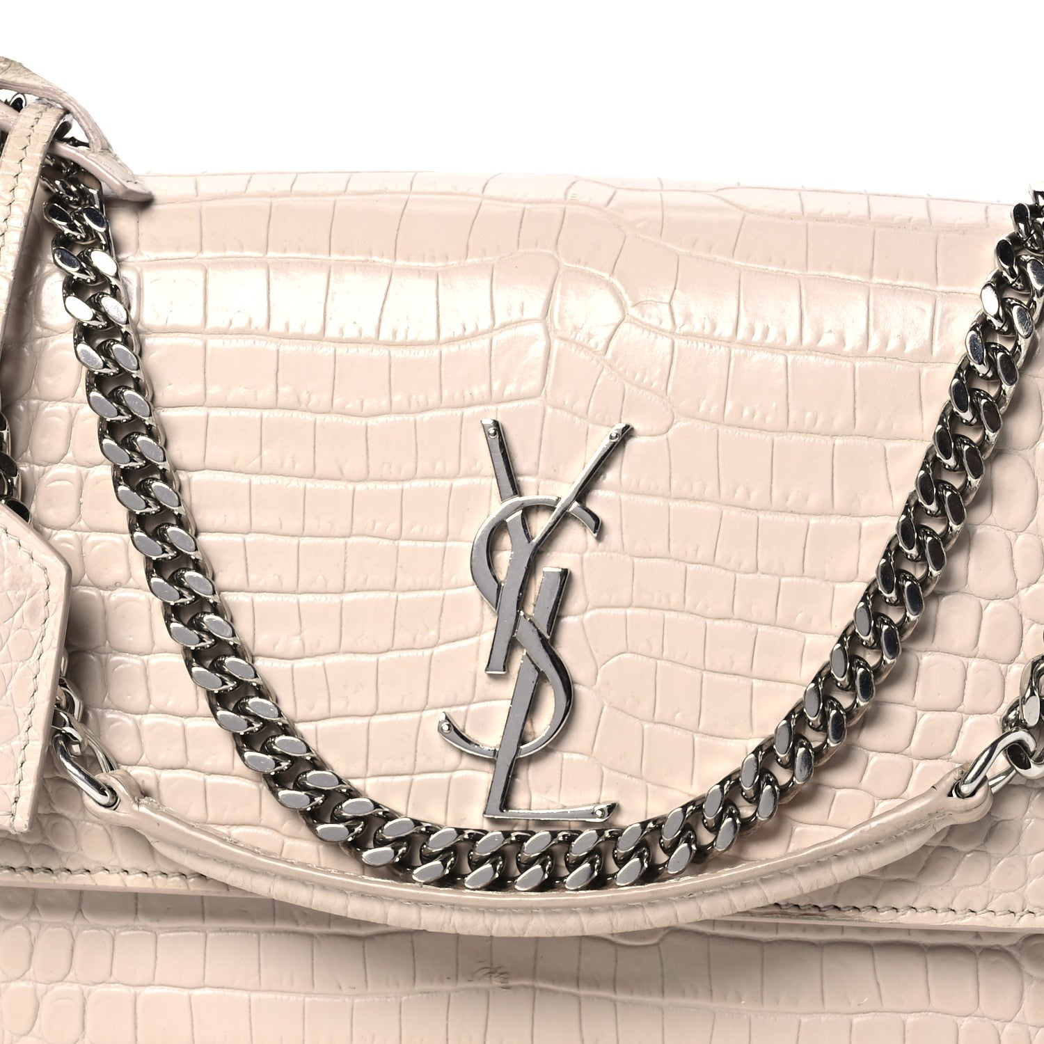 Saint Laurent Calfskin Crocodile Embossed Medium Monogram Sunset Dark Beige 8 of 13