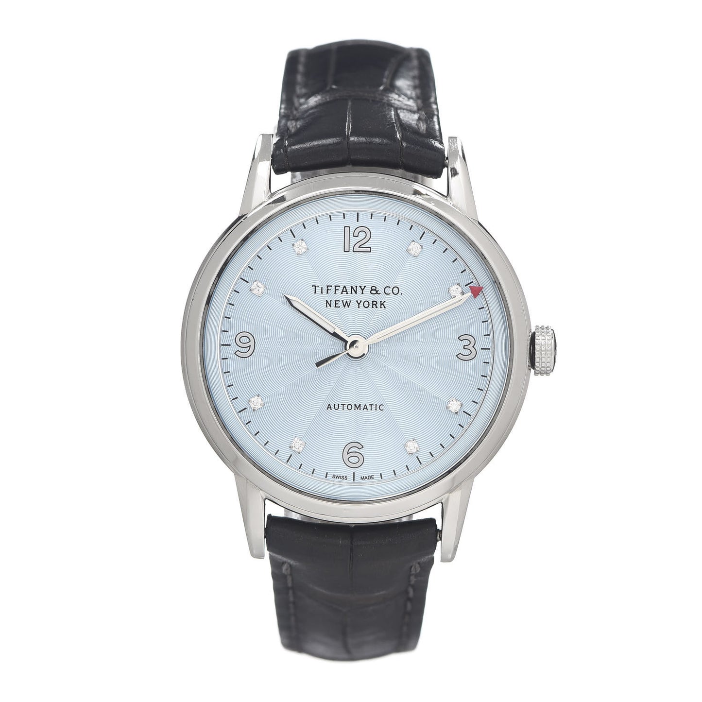 Stainless Steel Alligator Diamond 34mm CT60 3-Hand Automatic Watch Ice Blue