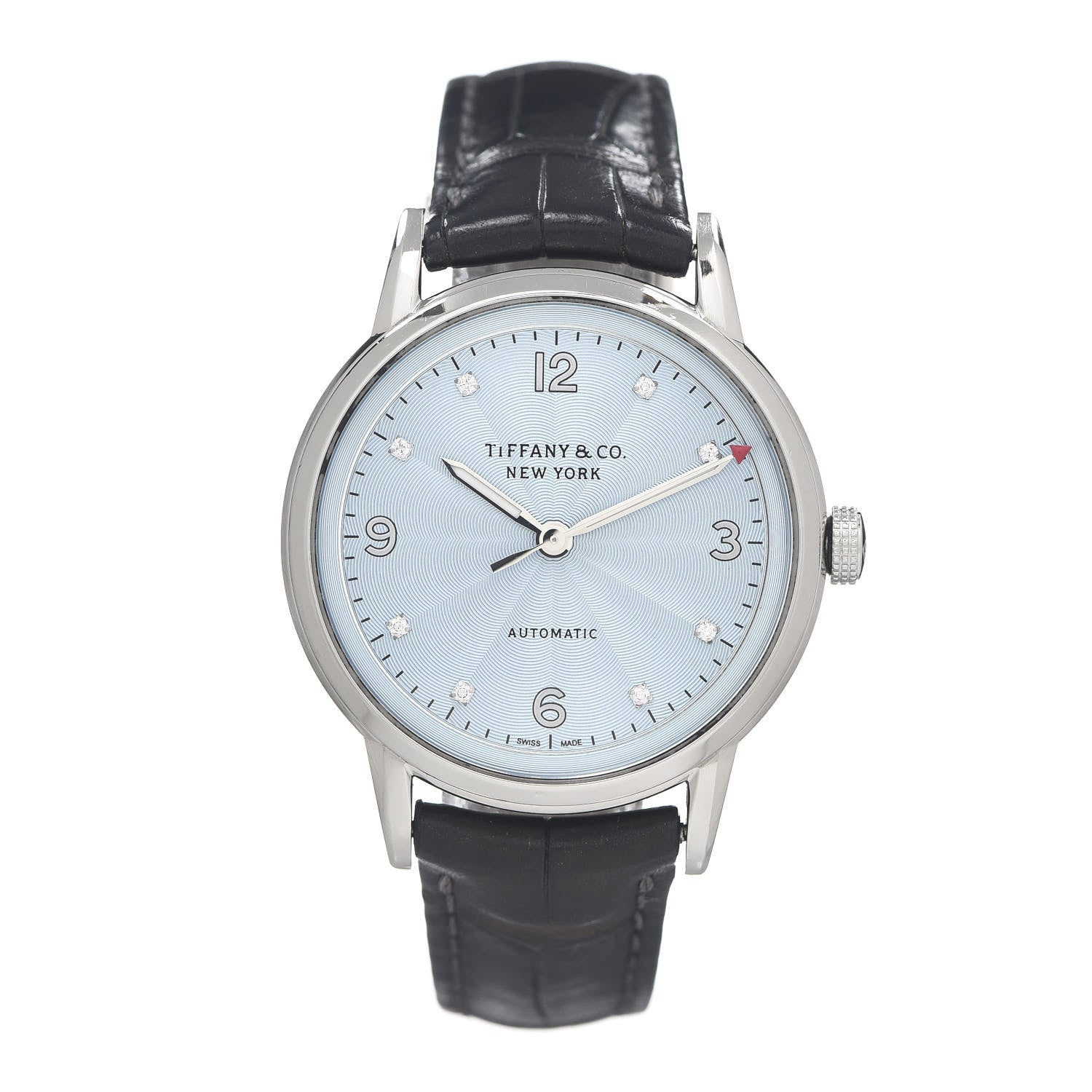 Tiffany Stainless Steel Alligator Diamond 34mm CT60 3-Hand Automatic Watch Ice Blue 1 of 5