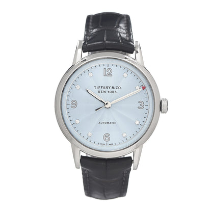 Tiffany Stainless Steel Alligator Diamond 34mm CT60 3-Hand Automatic Watch Ice Blue 1 of 5