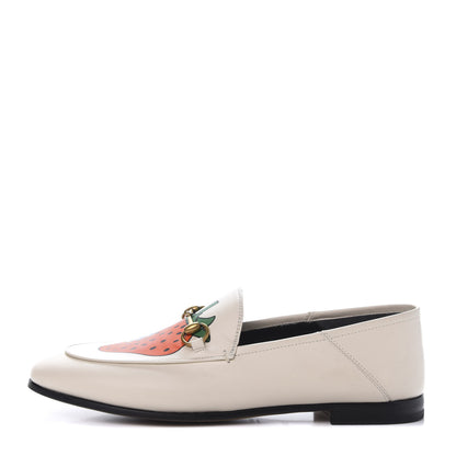 Gucci Calfskin Taste Strawberry Womens Brixton Horsebit Loafers 38.5 Ivory Red 1 of 10