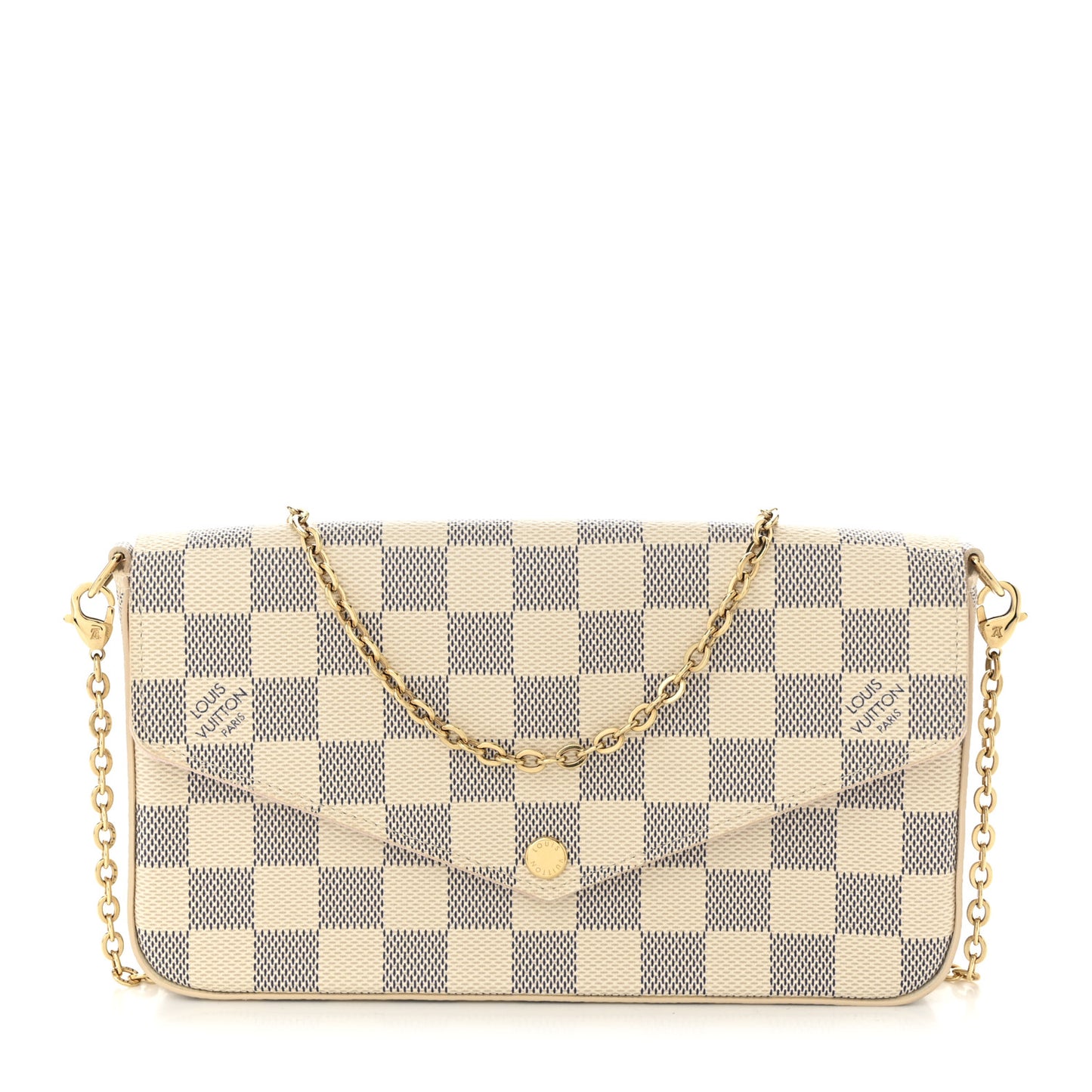 Damier Azur Pochette Felicie Chain Wallet Rose Ballerine