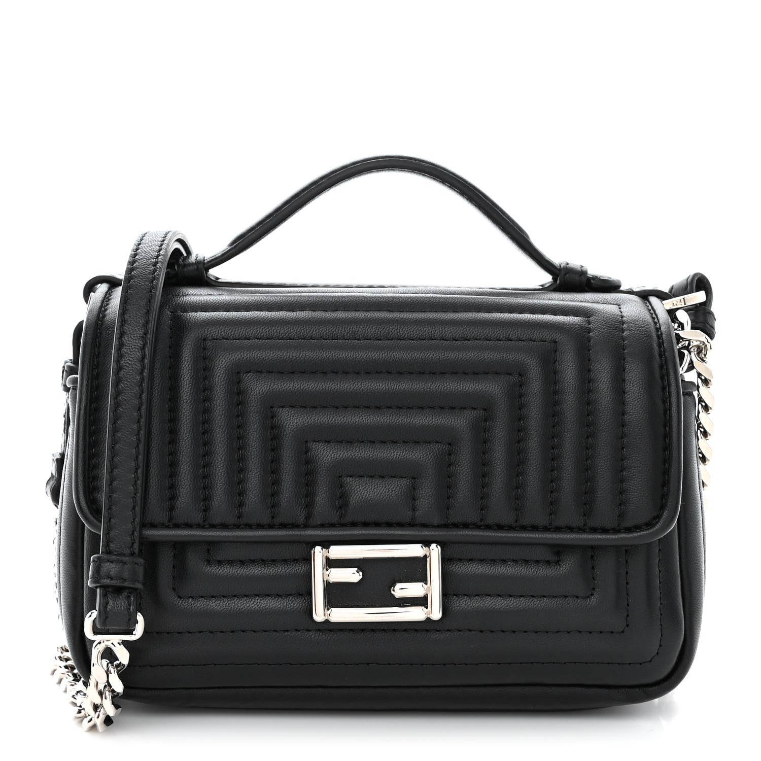 Fendi Shiny Nappa Trapuntata Micro Double Baguette Black 1 of 11